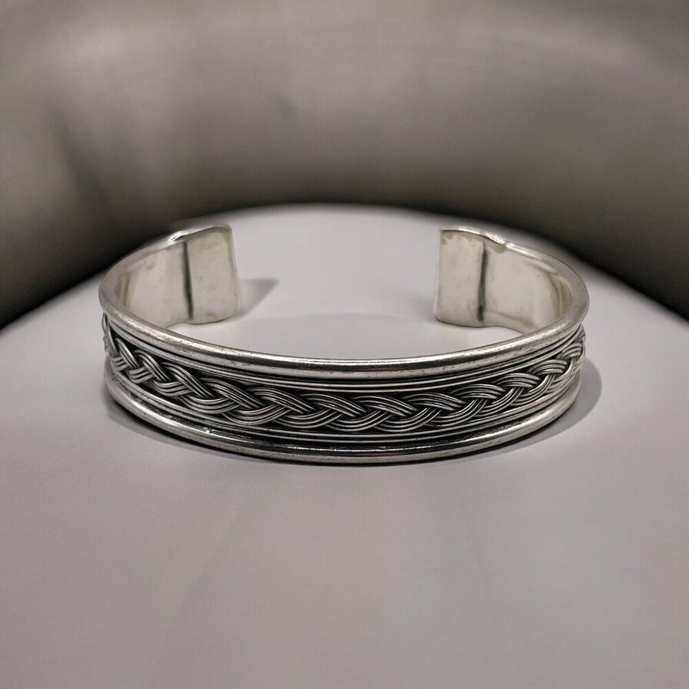 Braided Woven Silver-Tone Cuff Bangle Bracelet Modernism Contemporary Never Worn